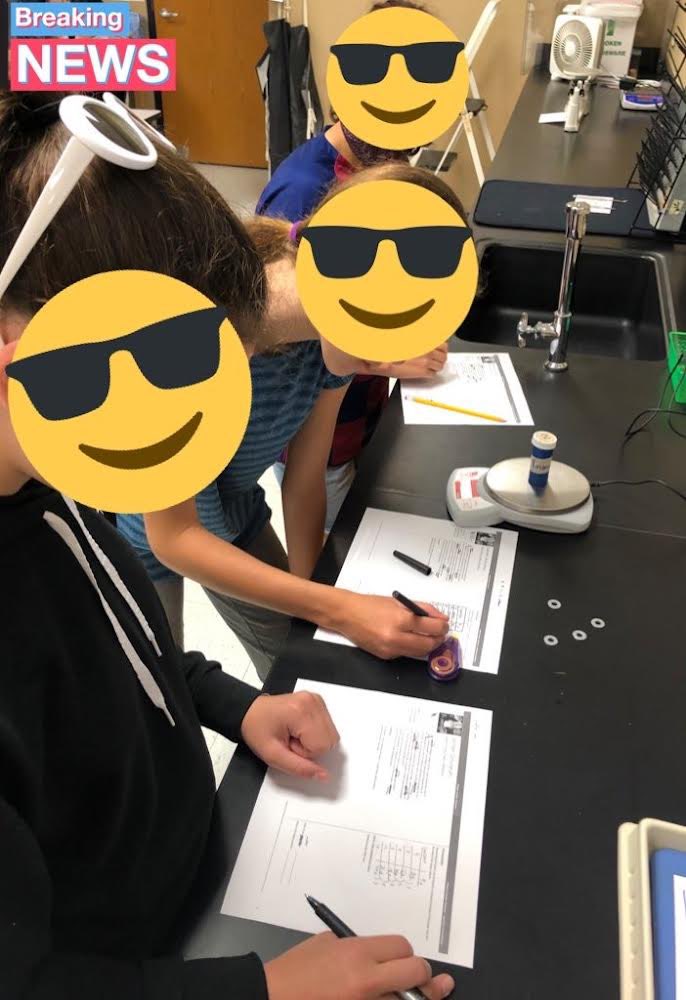 IndianSpringsMS's tweet photo. What a Conundrum! The washer counter broke. Too many washers to count, not enough time. A big “Thanks” to these 8th Honor Biology students for determining an indirect method to save the washer company Well done!#KISD_Science #EaglePride https://t.co/nDJxyl1vHw