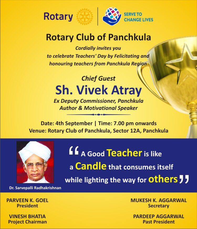 Rotary Club of Panchkula is honoring teachers from Panchkula region. This way we acknowledge the efforts made by the teachers on this special day while we celebrate the Birth Anniversary of Dr. Sarvepalli Radhakrishnan. <a href="/Shekhar_Rotary/">Shekhar Mehta</a> #teachersday #honor