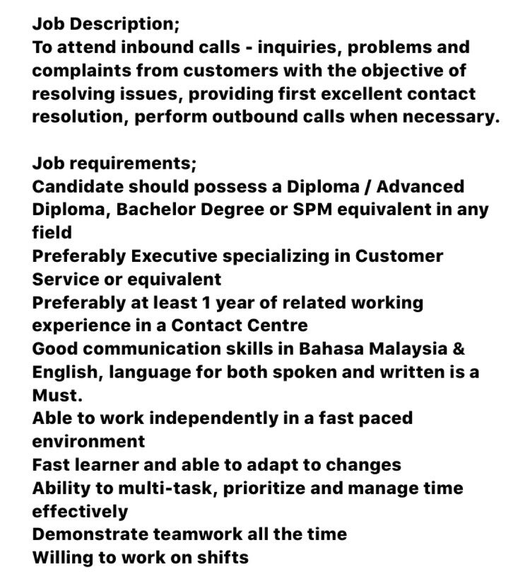 nazatul_zatul's tweet photo. JOB VACANCY ๐๐๐
Immediate Hiring โ๏ธโ๏ธโ๏ธ
Job vacancy available for all especially warga #Ampang
PM for more details
#JawatanKosong #kerjakosong #JobVacancy #JobSearch #jobseeker #kualalumpur #customerservice #merdeka2021 https://t.co/C0axLi5kb0