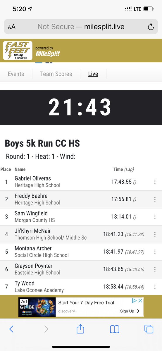 Another great run with a 6th place finish and a new PR. G ran unattached but repped Eastside well <a href="/MrWatsonEHS/">Caleb Watson</a>