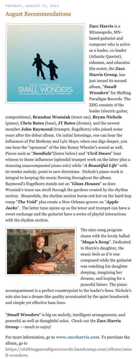 Nice review of my upcoming album over at Step Tempest who says, "Small Wonders is big on melody, intelligent arrangements, and powerful as well as thoughtful solos." steptempest.blogspot.com/2021/08/august…