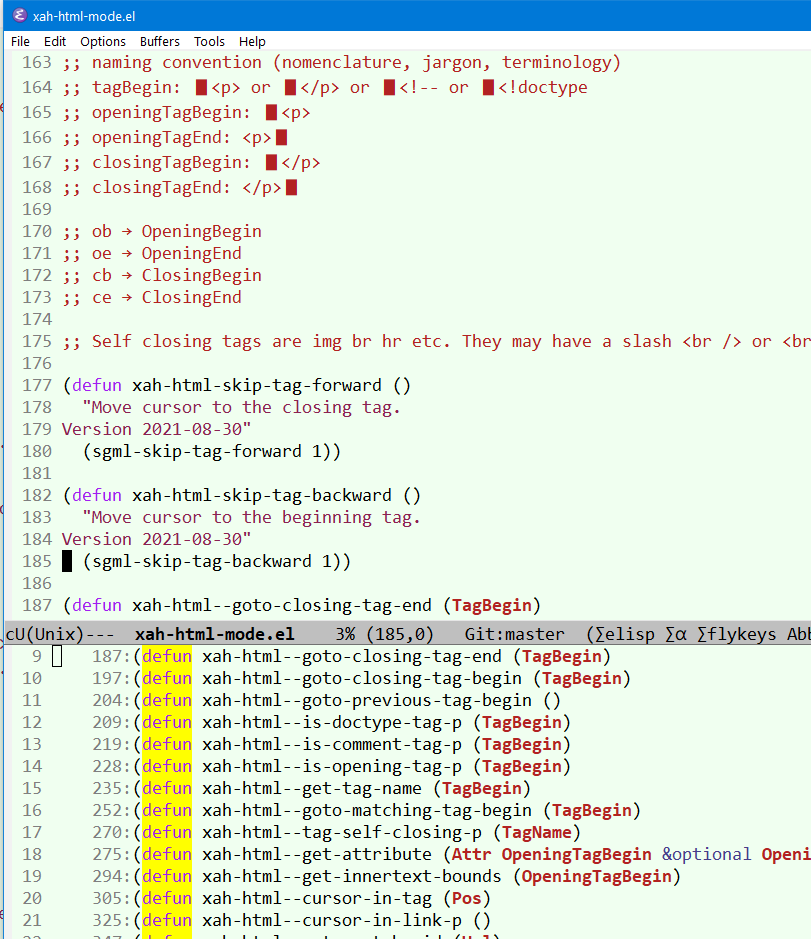 working on elisp. critical html functions