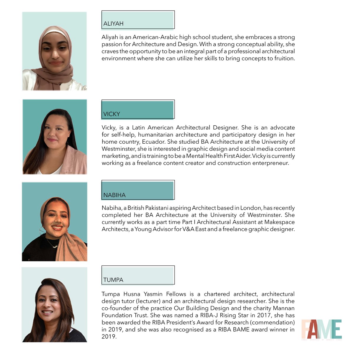 collective_fame's tweet photo. Meet the FAME collective's social media team. Join us & be part of the change!
Tell us about your experiences of the barriers in studying architecture, share the link to our survey with FAME students and graduates to share their stories: https://t.co/2gGL6y4DjB… #FAMEcollective https://t.co/akr4lCk2ej