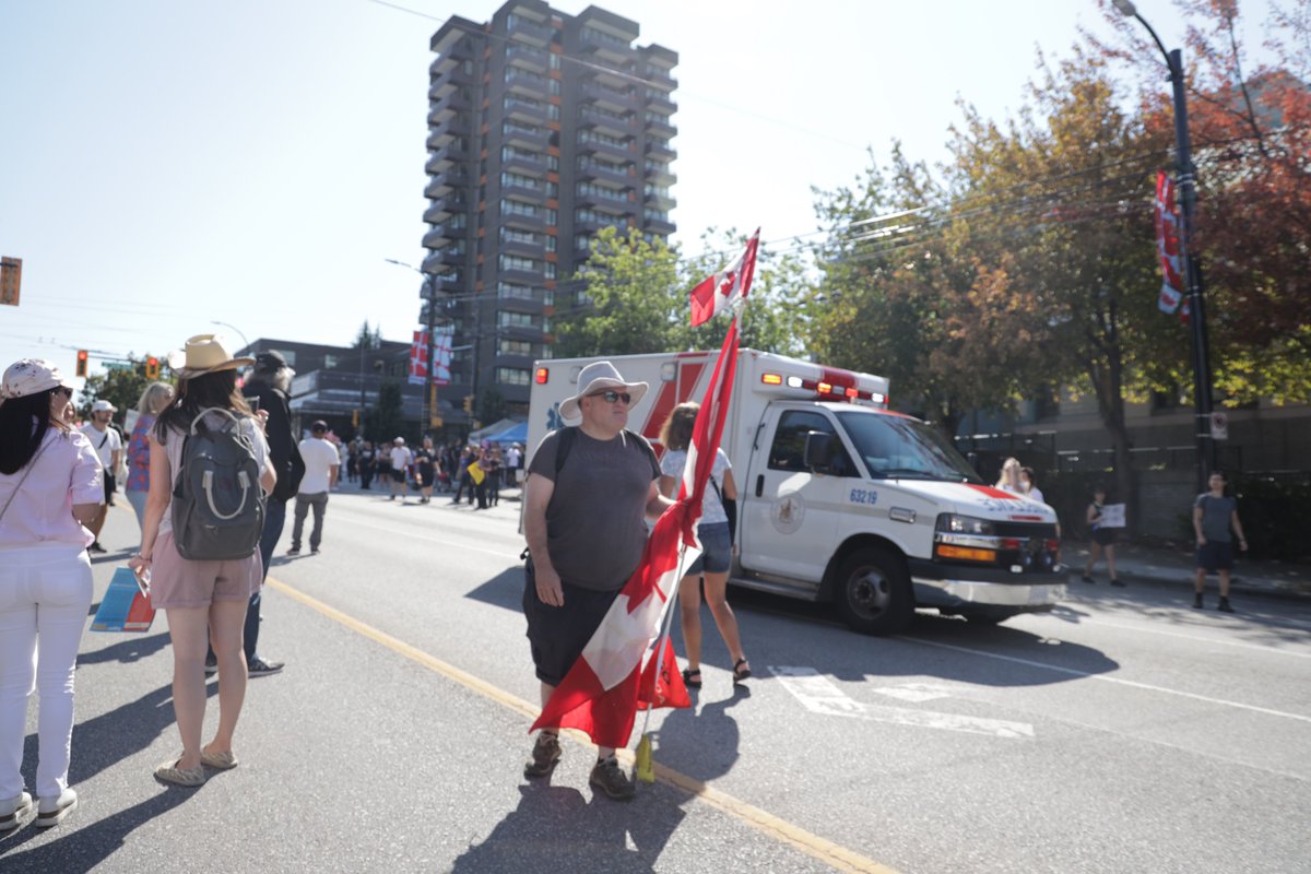 cbcnewsbc's tweet photo. Thousands of people opposed to COVID-19 vaccinations clogged the streets in Vancouver and outside hospitals across the province on Wednesday afternoon.

Read more: https://t.co/tPZQGHtxDF 

📷: CBC's @gpsmendoza https://t.co/bxWOkcz1k5