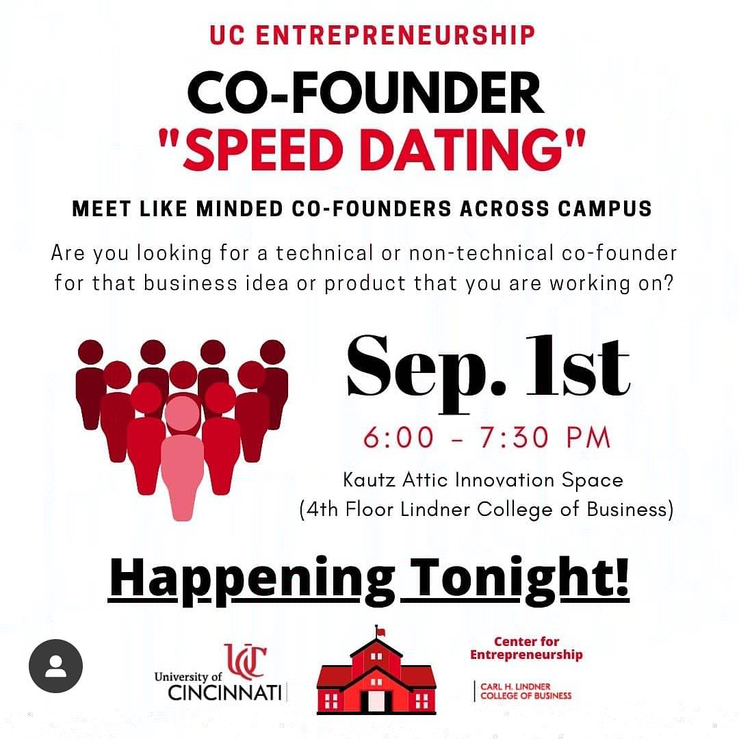 matthech's tweet photo. @uofcincyEship Co-founder Speed Dating Check it out. If you missed tonight... More to come @LindnerCollege @uofcincy #Entrepreneurssolveproblems #entrepreneurship #entrepreneursrock https://t.co/OGnFqXZL6y