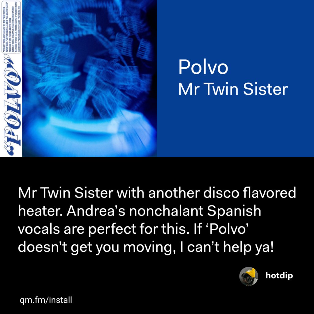 Fresh Release - Get your dancing shoes shined up because <a href="/twinsistermusic/">Mr Twin Sister</a>’s new release ‘Polvo’ will get your feet freakin’.

#mrtwinsister #newmusic #freshrelease #musicapp