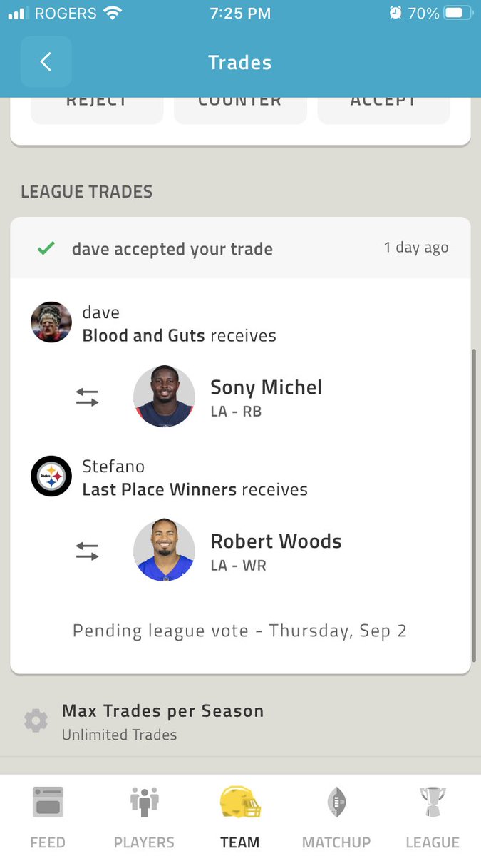 CheFleury1234's tweet photo. @RACMUT_ATC bro look at what I just got offered and what they accepted lol. This is the keeper league too https://t.co/lVwOPJWofX