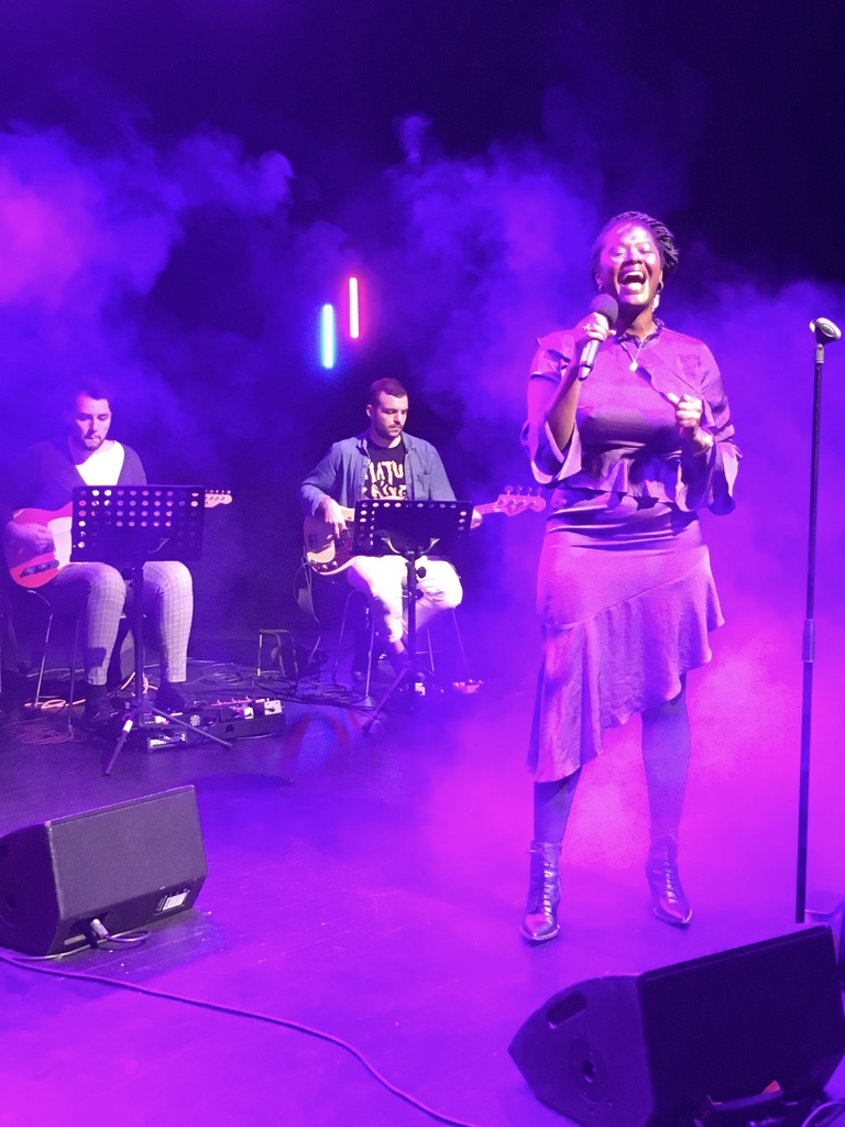 debrasalemmusic's tweet photo. Day 2: Tue @civictheatre - band day! Toshín and Senita Appiakorang were in today with our lovely session band - Sam Killeen (guitar), Joe Furlong (bass), Daniel Lang (cajon) and Jess Kavanagh who as 'Vocal Curator' has put the artist list together this week. #songsofchange https://t.co/uUJQb3JVKx