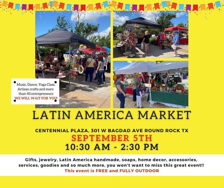 Latin American Market.  Este domingo, 5 de septiembre.  En donde:  Round Rock, Tx. <a href="/handmade/">HEIRLOOM UNITED</a> @latinamericanart Hand made products. 
Completely Free and Fully outdoors <a href="/LatinAmerican/">LatinAmerican</a> Market. <a href="/roundrock/">City of Round Rock</a>, Texas. Don't miss it this coming Sunday 9/5.