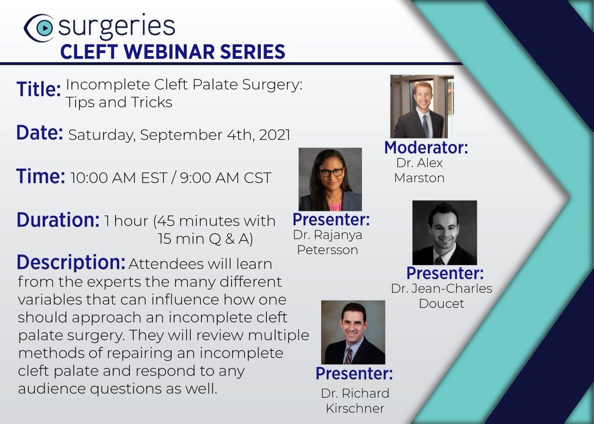Excited to be a panelist on this <a href="/CSurgeries/">CSurgeries</a> webinar on incomplete cleft palate repair!