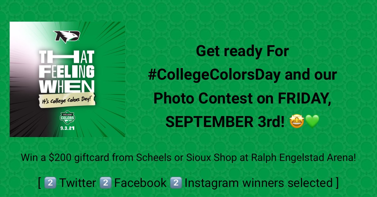 College Colors Day is almost here &amp; we are giving away $200 in gift cards to 6️⃣ lucky fans! 

Check back on Friday,September 3rd for full contest details! 

#UNDproud