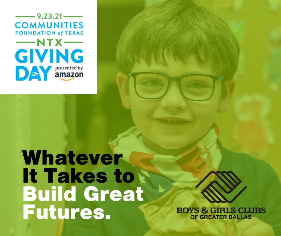 We need you this North Texas Giving Day. Early giving starts today, so please help us reach our goal! When you support Boys &amp; Girls Clubs of Greater Dallas, you are helping to build #GreatFutures #NTxGivingDay

northtexasgivingday.org/boys-girls-clu…