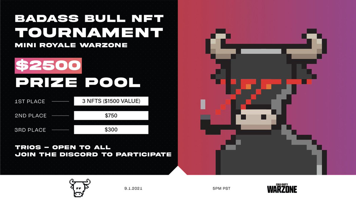 JaredFPS's tweet photo. $2500 @badassbullsnft Custom Tourney with @MarkClarkk and @TestyFPS 

Streaming on @FacebookGaming 

https://t.co/gN8YgjjFBm || #FPSFam 🦁 https://t.co/oKawVj32rl