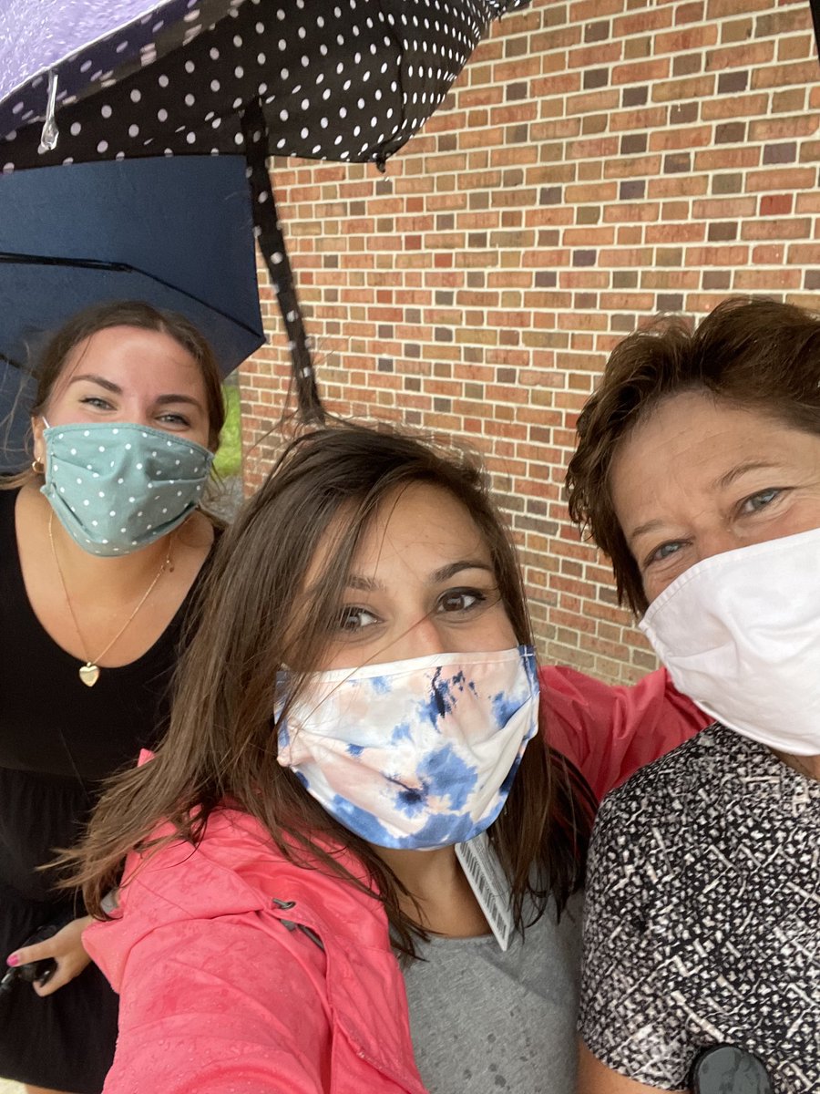 We may have gotten just a little wet during dismissal, but there are smiles behind these masks! There is never a dull moment during the first week of school! <a href="/CBeconstable/">Emily Constable</a> <a href="/PattyFeher/">Patty Feher</a>