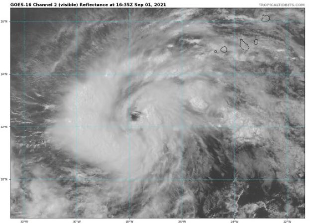 bradley_ott's tweet photo. Tropical Storm #Larry already with a well defined eye and it’s not even a hurricane yet. It will be shortly. #twitterex https://t.co/8e9JNIfDEo