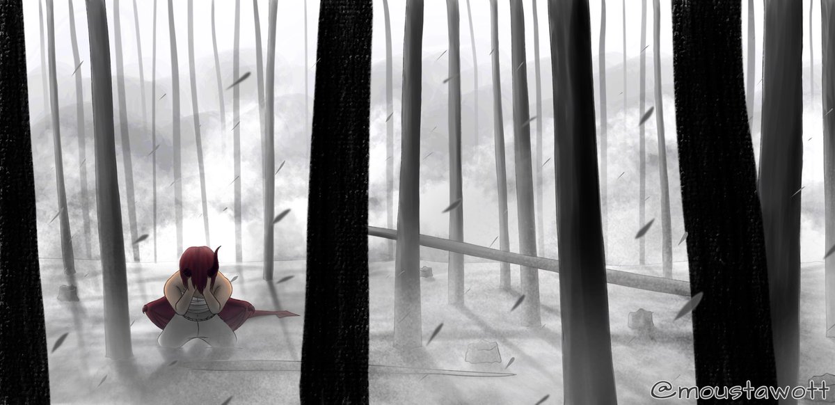 Moustawott's tweet photo. My piece for the @KirishimaBang. This is a scene from the first chapter of Gemma Rose’s fantasy AU fic.

“After the final battle against the Great Evil, Kirishima is left alone and directionless. And a young, lone, depressed dragon shifter is a tempting target for slavers…” https://t.co/uxxLTiTA64