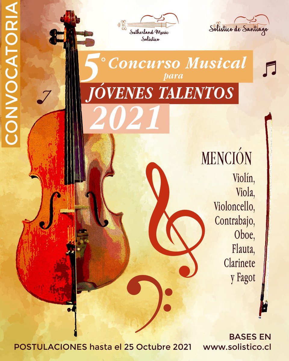 solisticodestgo's tweet image. Ya está abierta la convocatoria al 5to concurso “Jóvenes Talentos” de #solisticodesantiago revisa las bases y toda la info en solistico.cl 👈🏼 @MunicipaldeStgo #violin #flauta #clarinete #violoncello