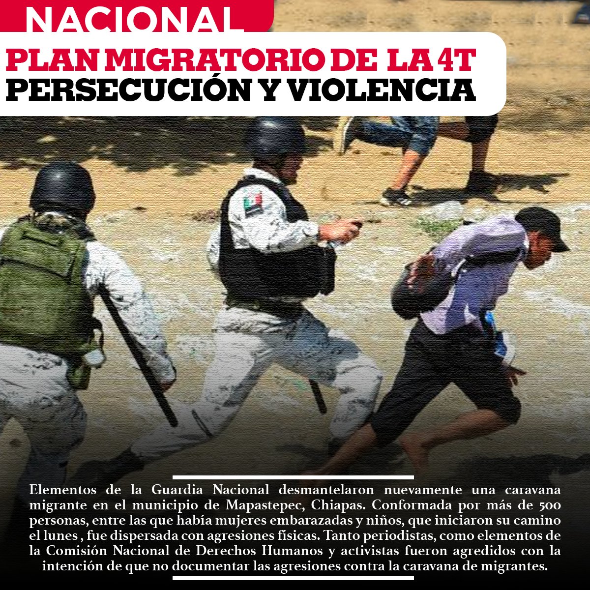 AntorchaOficial's tweet photo. #Nacional Elementos de la Guardia Nacional desmantelaron nuevamente una caravana migrante en el municipio de Mapastepec, Chiapas. Conformada por más de 500 personas, entre las que había mujeres embarazadas y niños fue dispersada con agresiones físicas https://t.co/f3PLq7o3Sh https://t.co/6a8dC5duQC