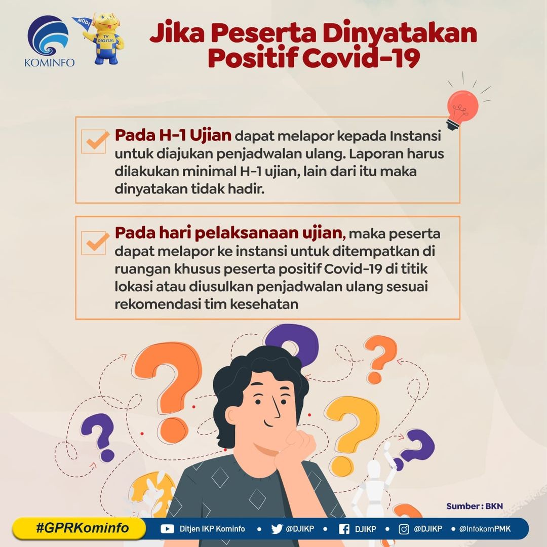 kominfongw's tweet photo. Dalam kondisi pandemi ini, demi keamanan peserta SKD wajib mengisi Deklarasi Sehat di https://t.co/S2bVJXdqFo sebagai bukti pernyataan bebas Covid-19. Akan tetapi, jika peserta dinyatakan positif Covid-19 dapat melapor ke instansi masing-masing. https://t.co/Oya6QqSNvk
