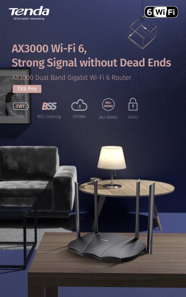New arrival!📣🎉🎉
Tenda AX3000 Dual-band Gigabit Wi-Fi 6 Router--TX9 Pro
Premium Wi-Fi 6 Performance, perfect for your smart home. 🏘Using the four 6dBi external omnidirectional antennas makes FULL WIFI COVERAGE.
Know more: tendacn.com/au/product/TX9…