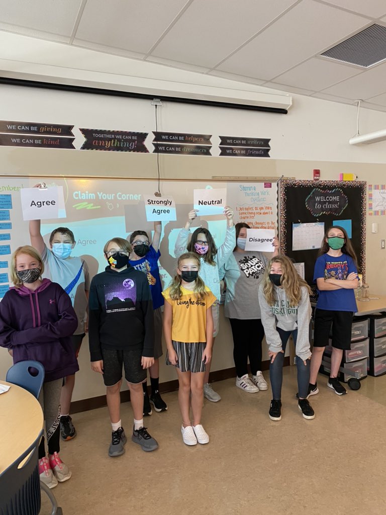 msperryin8th's tweet image. Today was our first lesson with @careacter! We had so much fun talking about what it takes to build a supportive community in our advisory group as well as in our school.  Here are some @tvems 6th graders showing off our activity for today - Claim Your Corner!
