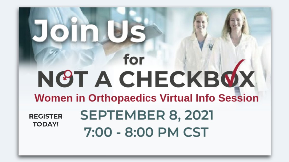 #OrthoMatch2022 Women Applicants! 
Join us virtually as the women of <a href="/uamsortho/">UAMS Health Orthopaedics & Sports Medicine</a> share insight into what it's like to be a female orthopaedic surgeon in training! #ladypods #orthotwitter #medtwitter 
Register: ortho.uams.edu/women-in-ortho…