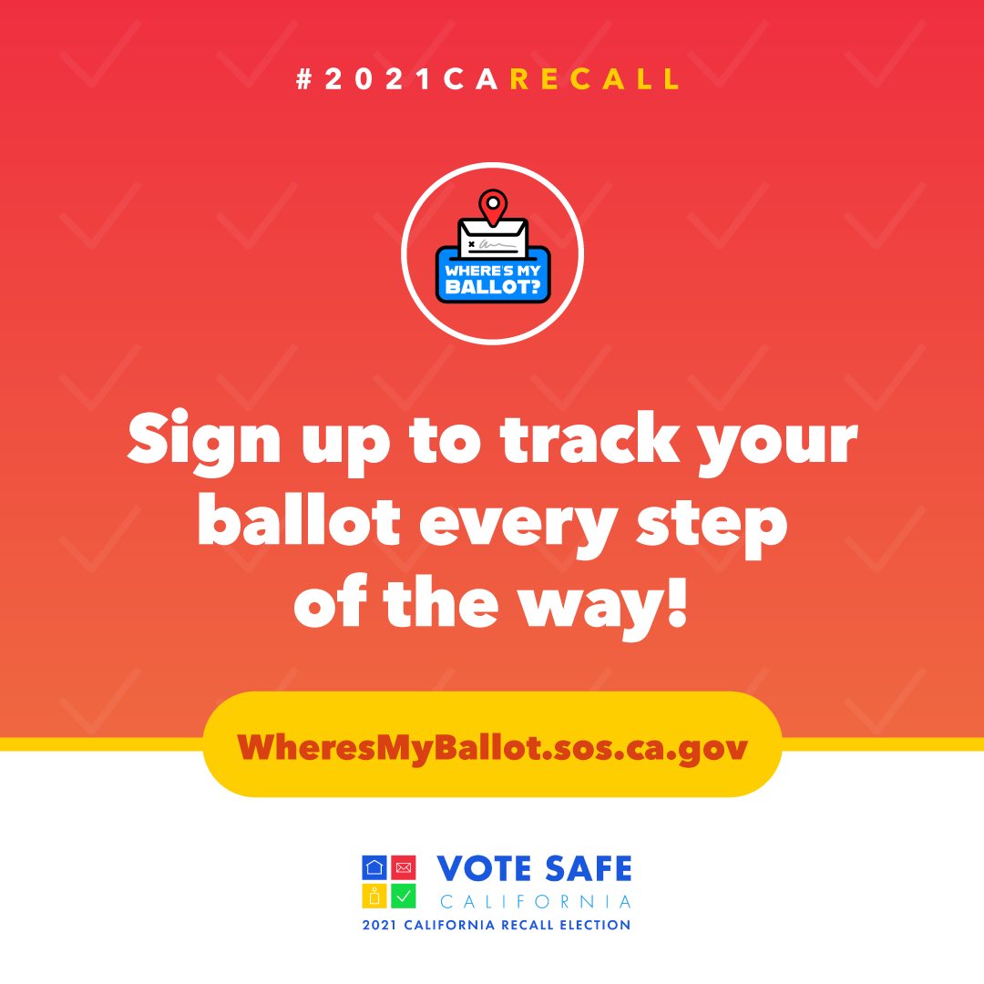 StayConnectedL2's tweet photo. We take every step to secure your vote, but you don’t have take our word for it. Vote early and sign up for https://t.co/PtNG7UZZon to track your ballot for the #2021CARecall from the moment it leaves your hands to the moment it’s counted. #VoteSafeCA https://t.co/D7bkDiSsvE