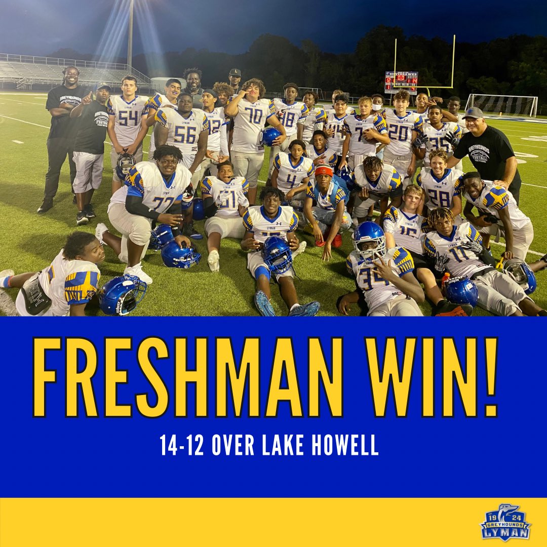 Lyman_Athletics's tweet photo. Score Alert 🚨 Congratulations to freshman football who defeated Lake Howell 14-12 tonight! Freshman volleyball also defeated Lake Mary tonight! Way to go! #StartTheChase #WeAreLyman #LymanUnleashed @huntermjmich @LymanHighSchool @LymanFootball24 https://t.co/BI4oK7WepJ