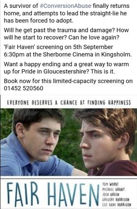 FairHavenFilm's tweet photo. Fair Haven is screening in the UK! We're thrilled to be kicking off Pride Week on Sunday September 5th at 6:30 pm at the Sherborne Cinema in Kingsholm! Stay tuned for UK release info coming soon. https://t.co/Ayii8X2dP8