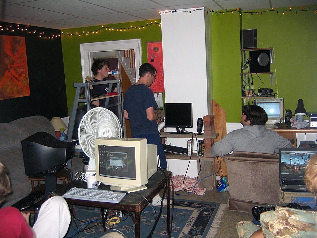 merrittk's tweet image. I want to produce a coffee table book that’s just pictures of LAN parties from the 90s and 2000s