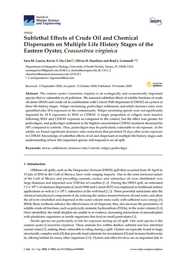 TedDu_mdpi's tweet photo. Research published at @JMSE_MDPI: Sublethal Effects of Crude Oil and Chemical Dispersants on Multiple Life History Stages of the Eastern Oyster, Crassostrea virginica
@USouthFlorida
#larvae; #settlement; #clearance #rate; #Corexit; #veliger; #pediveliger
https://t.co/wMjmu9yQWE https://t.co/kbFwSPdbKz