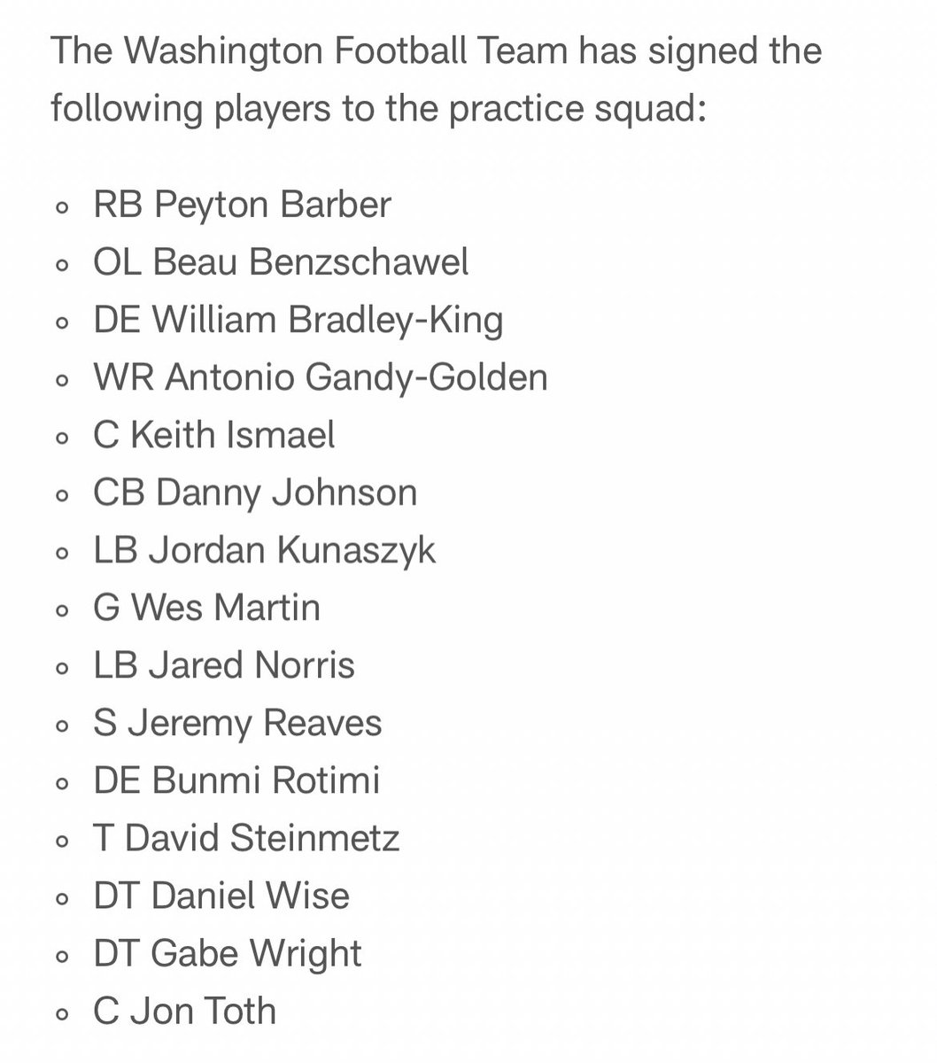 TheBurgundyBard's tweet photo. As of today, here is who made the practice squad for @WashingtonNFL: 

#SidelinesWFT #SSN #WashingtonFootball https://t.co/vnmm5ewzIj