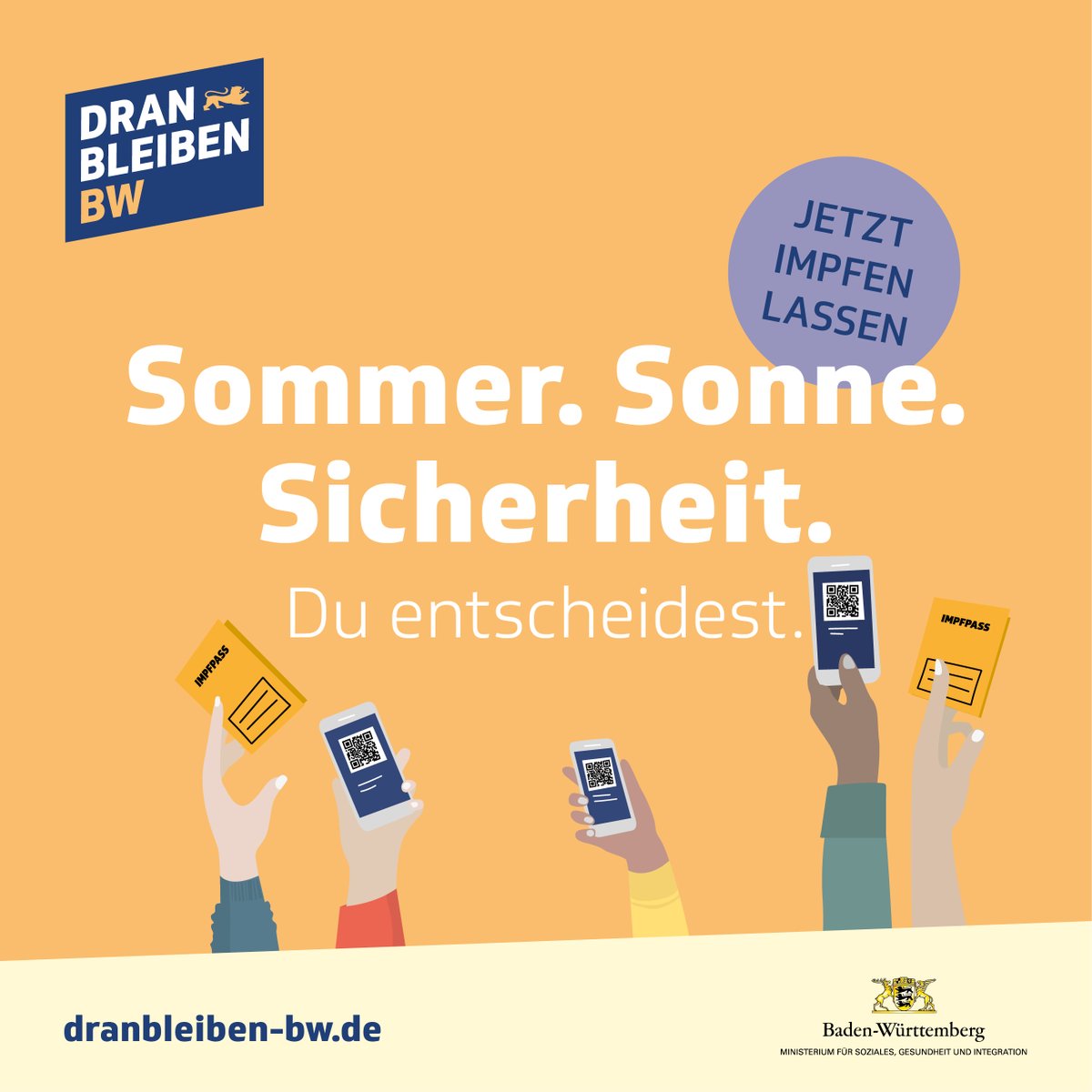 Sommer. Sonne. Sicherheit. Du entscheidest. Eine Auflistung von Impfmöglichkeiten in den einzelnen Regionen findet ihr unter 👉 dranbleiben-bw.de 

#impfung #impfen #coronavirus #badenwürttemberg #bawü #dranbleibenBW #studierendenwerke