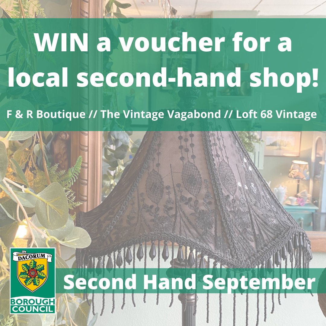 DacorumBC's tweet photo. This #SecondHandSeptember, we're running a competition to win a voucher for one of three local vintage shops.
                                                                                                    
Find out how to enter here: https://t.co/NTzpE8rkWN https://t.co/l3ewIhMeVG