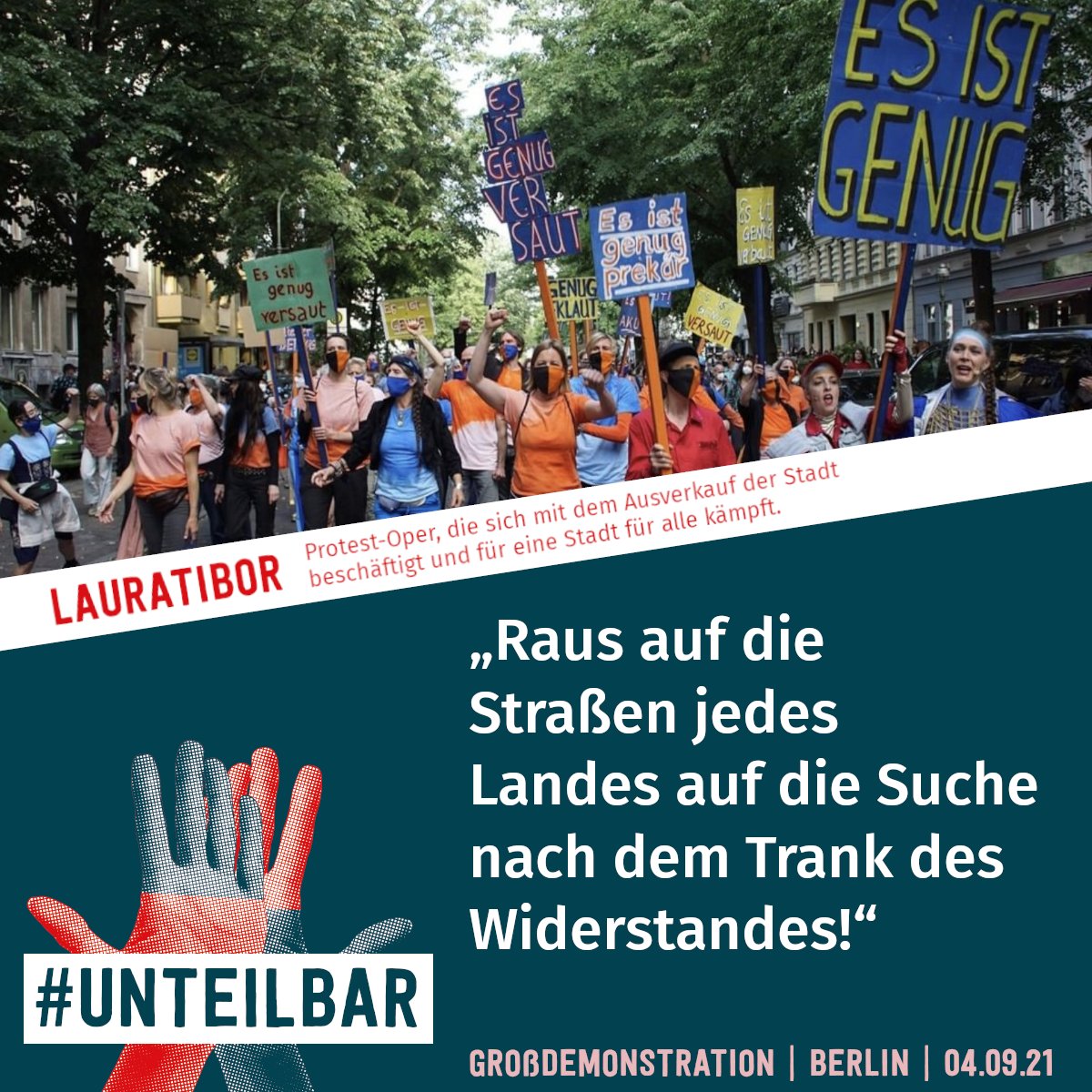 ⚡️⚡️ Am 4.9. wird es auf unserer #unteilbar-Demo wieder ein vielstimmiges Programm für eine gerechte &amp; solidarische Gesellschaft geben.

Wir freuen uns sehr, dass die Protestoper <a href="/lauratiboroper/">Laura Tibor</a> mit dabei ist!