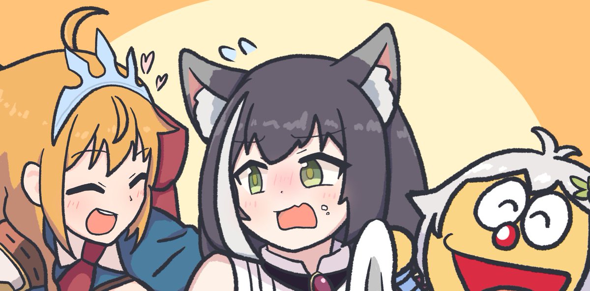 karyl (princess connect!) ,kokkoro (princess connect!) ,pecorine (princess connect!) multiple girls animal ears cat ears black hair open mouth cat girl streaked hair  illustration images