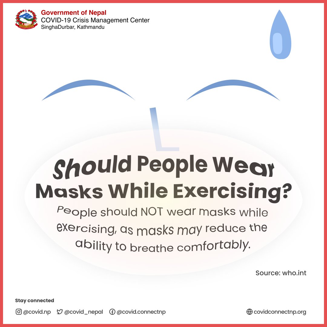 Should people wear masks while exercising?

#FlattenTheCurve
#MaskUp
#safety
#SmartLockdown