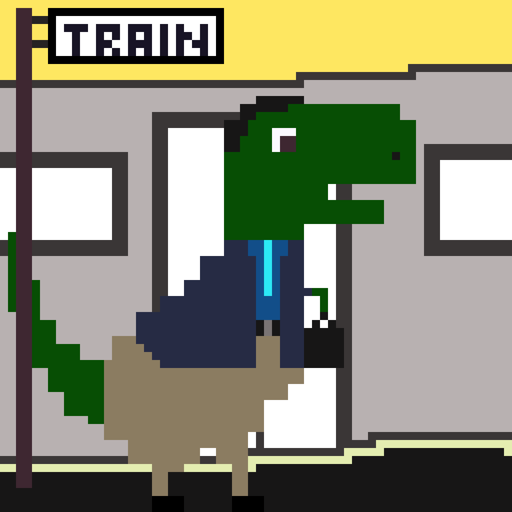 dinotezos's tweet photo. Dinotezos #14
Single edition. Ends in essue #100. Tis Dino goes by train to work. 
1/1
2xtz
https://t.co/waWmNqB5EO

#NFTs #NFTCommunity #nftcollector #pixelart #Bitcoin https://t.co/o3JyVcgghR