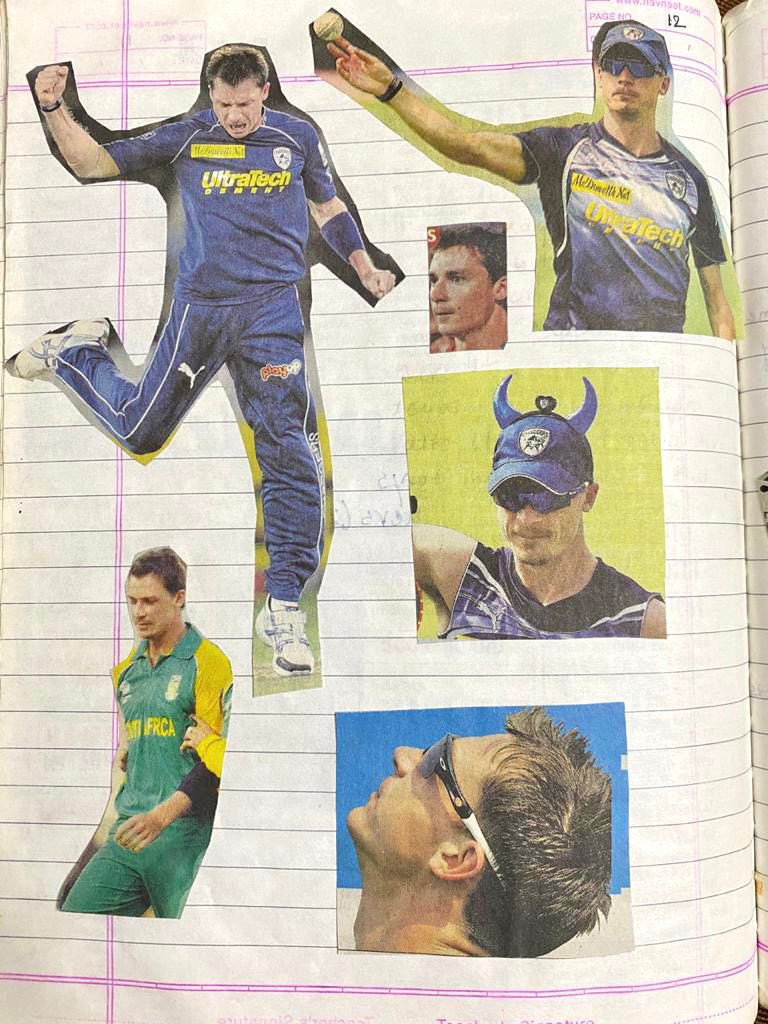 My mom happened to send these pics of my diary when I was a 12 year old. ‘Not the glittering weapon fights the fight, but rather the hero’s heart’. Had read this in one of his interviews and has stuck with me since. 
#legend #childhoodmemories #DaleSteyn