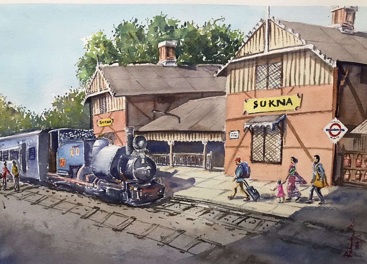 Sukna Railway Station: #DarjeelingHimalayanRailway Thank you @ArtLoungein for providing the fantastic #Lanaquarelle papers  #lanapapercontest #darjeelingtourism #westbengaltourism #IncredibleIndia  #watercolour #Watercolourpainting #steamengine #toytrain #unescoheritage #UNESCO