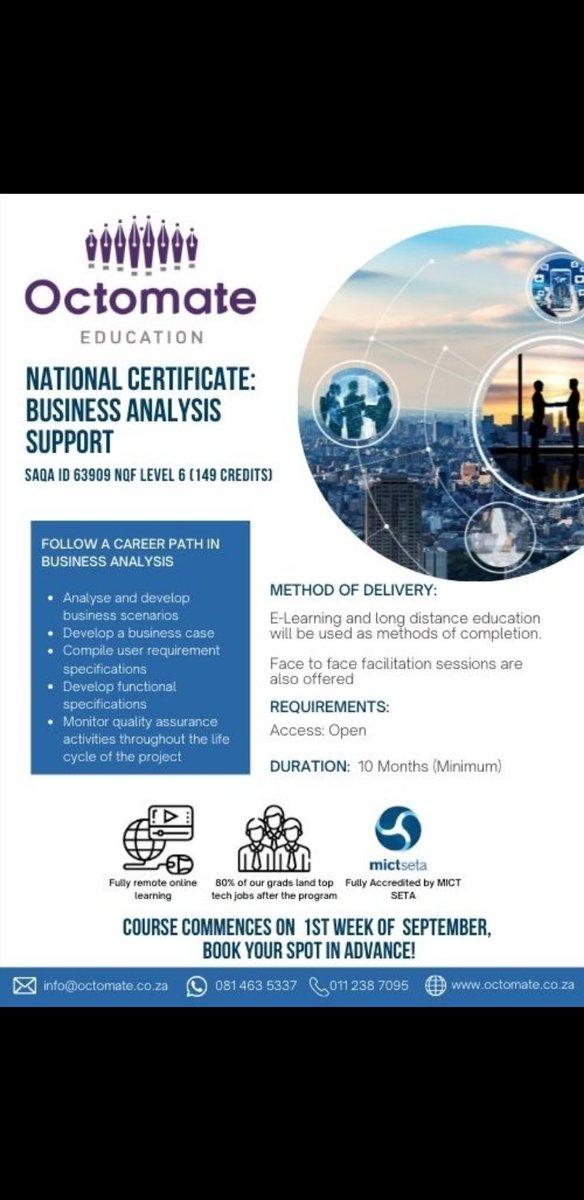 ooctomate's tweet photo. To enrol for your Credits,RE1 ,RE5 , RE3 ,Class of Business,NCA and CPD
Contact us
WhatsApp and calls -0814635337
Email- stanford@octomate.co.za
#GetItRightTheFirstTime https://t.co/2TDSpPKkRS