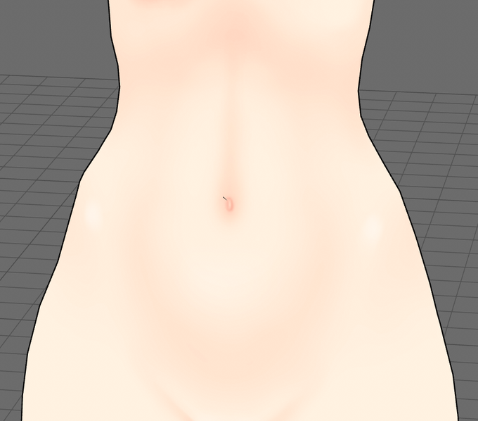 ぺぇが大きい素体と共通のUVで作ってたと思ったら実はヘソの部分のUVがズレていたなう 