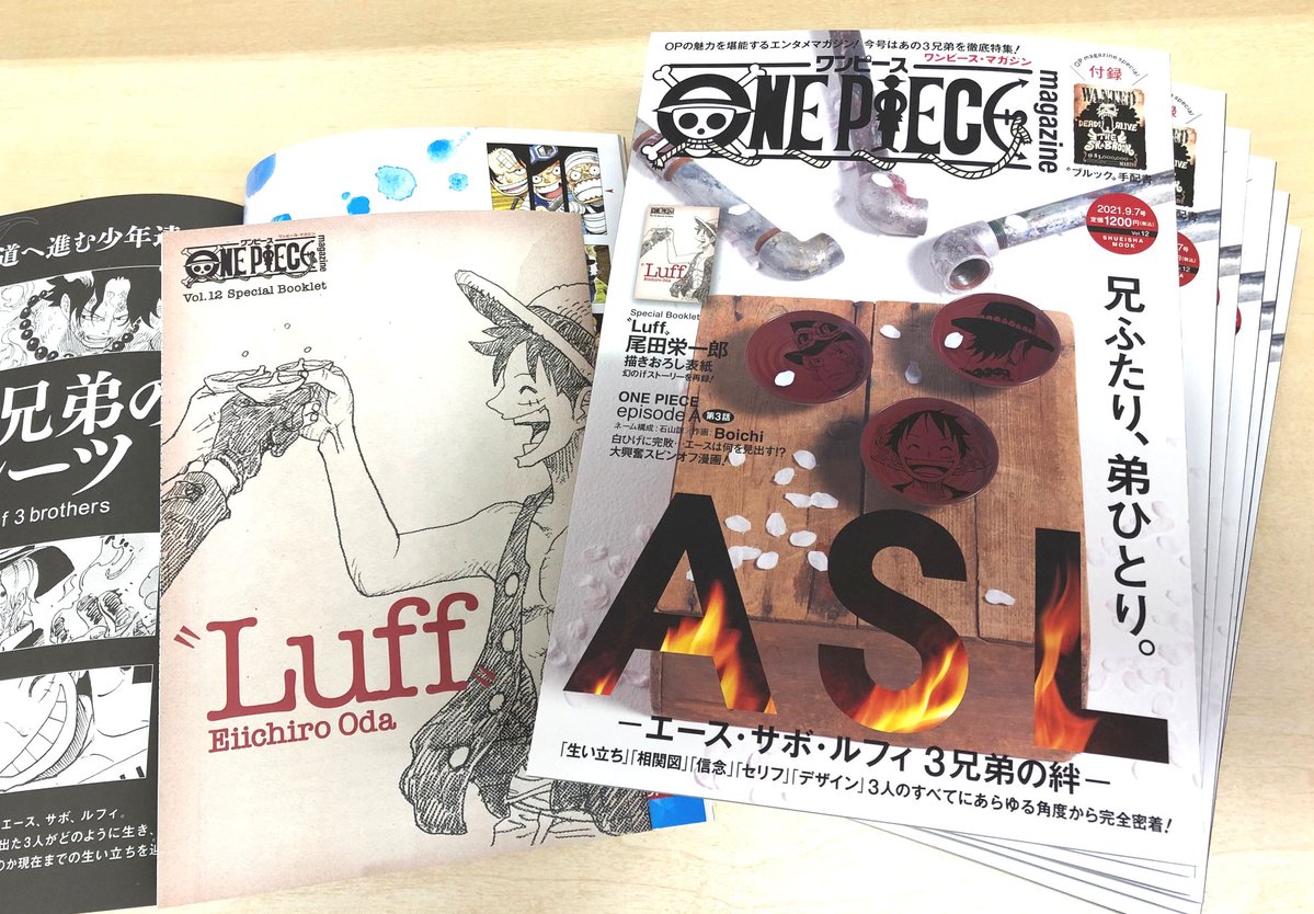 ワンピース マガジン 公式 One Piece Magazine Vol 12 ついに本日9 2発売となりました 特集だけで44ページありますが さらに特製ブックレット Luff や Episode A ほか関連コーナーまで含めるとなんだかんだ約130枚が3兄弟がらみという 本気で