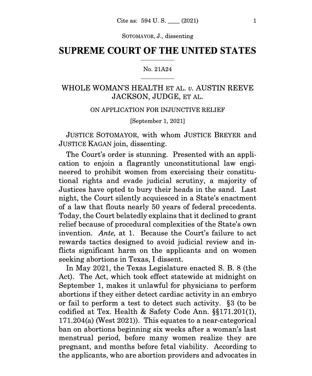 cons_owned's tweet photo. In a 5-4 decision, the Supreme Court has just functionally overturned Roe v. Wade.

Justice Sotomayor tore the horrific decision apart. Here is her dissenting opinion, in full: https://t.co/pdt4OAm4Xg