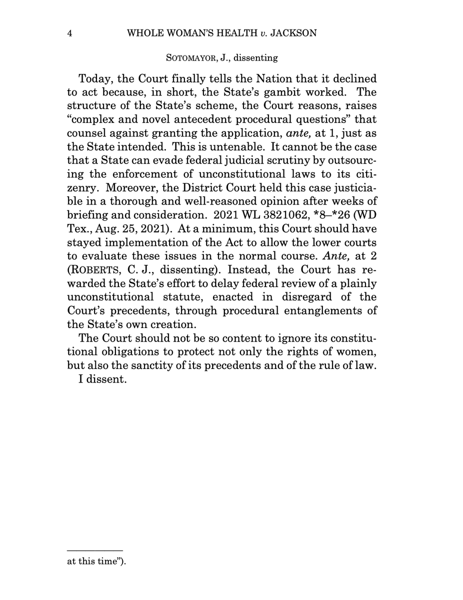 cons_owned's tweet photo. In a 5-4 decision, the Supreme Court has just functionally overturned Roe v. Wade.

Justice Sotomayor tore the horrific decision apart. Here is her dissenting opinion, in full: https://t.co/pdt4OAm4Xg