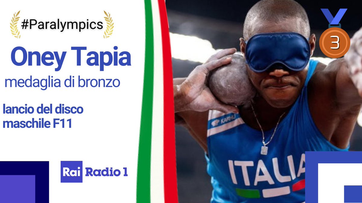 Rai Radio1 (@radio1rai) on Twitter photo 🔵#Paralympics di #Tokyo2020 Nel lancio del disco maschile F11 l'azzurro <a href="/oney_tapia/">Oney Tapia</a> è medaglia di #bronzo.
<a href="/CIPnotizie/">Comitato Italiano Paralimpico</a> 🔵#Paralympics di #Tokyo2020 Nel lancio del disco maschile F11 l'azzurro <a href="/oney_tapia/">Oney Tapia</a> è medaglia di #bronzo.
<a href="/CIPnotizie/">Comitato Italiano Paralimpico</a>