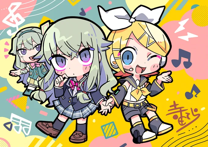 プロジェクトセカイ ハーフアニバーサリー展で描かせて頂いた寧々ちゃんとリンちゃん🐤 