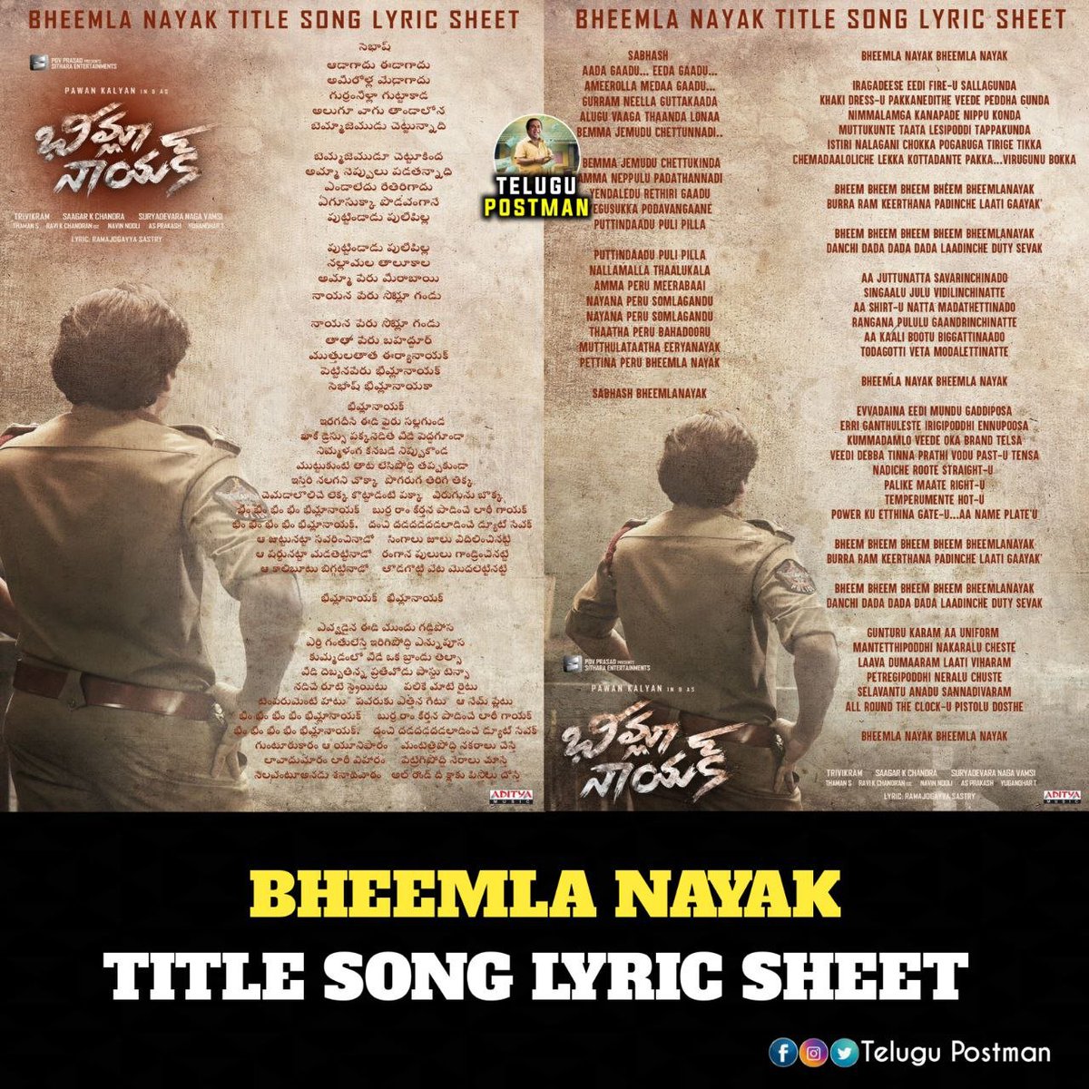 TeluguPostman's tweet photo. #BheemlaNayakFirstSingle 
#BheemlaNayakTitleSong 
#BheemlaNayak https://t.co/sXuDSkau7G