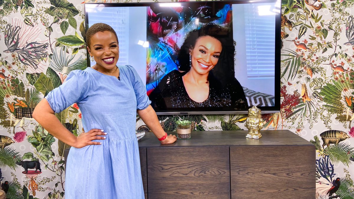 expressoshow's tweet photo. Look who it is! 😍 International South African actress and Viral Facts Africa #BeaSAver campaign ambassador, @PearlThusi, joins us for a catch-up and to share why she is urging people to get the COVID-19 vaccine! #ExpressoShow https://t.co/l99BwyPOj5