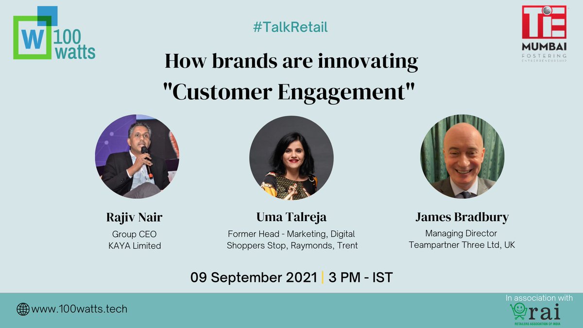 100wattsT's tweet photo. Partake in #TalkRetail with our expert panel for “How brands are innovating 𝐂𝐮𝐬𝐭𝐨𝐦𝐞𝐫 𝐄𝐧𝐠𝐚𝐠𝐞𝐦𝐞𝐧𝐭” on 9 Sept 2021.

Send in your questions and register here: https://t.co/2nBHi10SVG

#CustomerExperience #CustomerSuccess #technews https://t.co/rDuefUzOBP